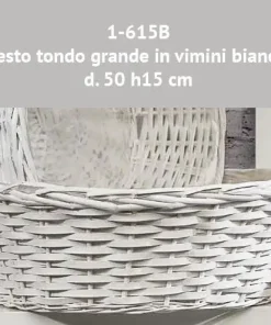 Cesto tondo grande in vimini bianco diametro 50 h15 cm