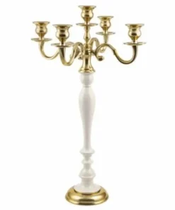 Candelabro metallo oro avorio 5 fiamme stile classico cm 53 h120