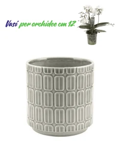 Vaso per orchidee con decori rettangolari in rilievo colore grigio