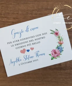 Alternative view of bigliettino ringraziamento con stampa floreale