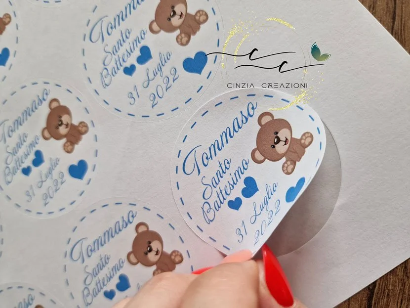 etichette adesive battesimo orsetto - immagine 4
